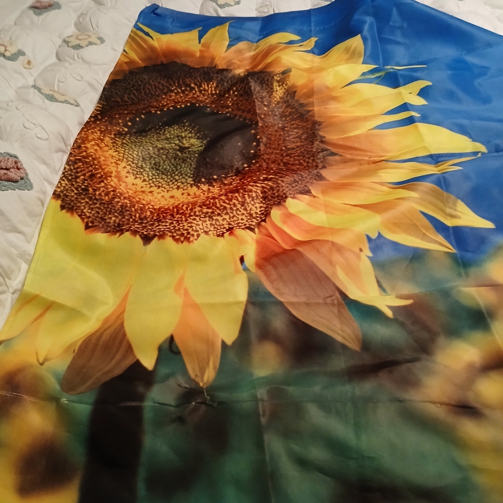 Vibrant Sunflower Print Scarf - Yellow & Blue